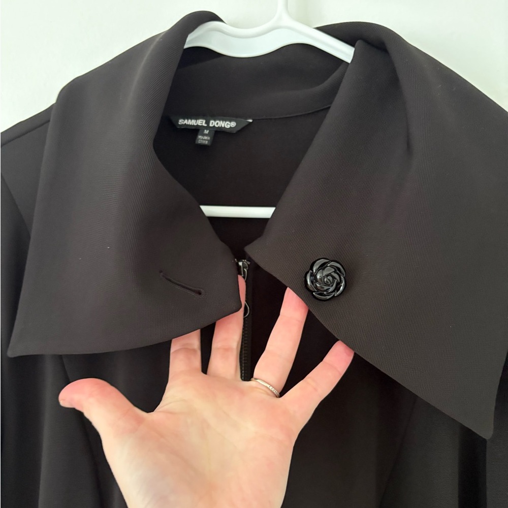 Samuel Dong Black Goth Textured Zip Up Oversized Collared Dress Jacket Medium - Picture 2 of 7